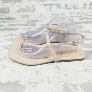 NEW Unisa Aubrey Nude Beige Buckle Minimalist Flat Thong Sandals T290